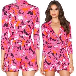 Diane Von Furstenberg Celeste Wrap Romper in Eden garden Pink floral Size 4